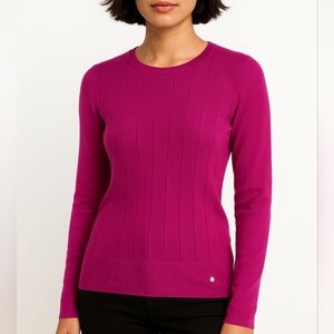 Adolfo Domínguez Magenta Ribbed Knit Sweater Women’s Small Long Sleeve Crew Neck
